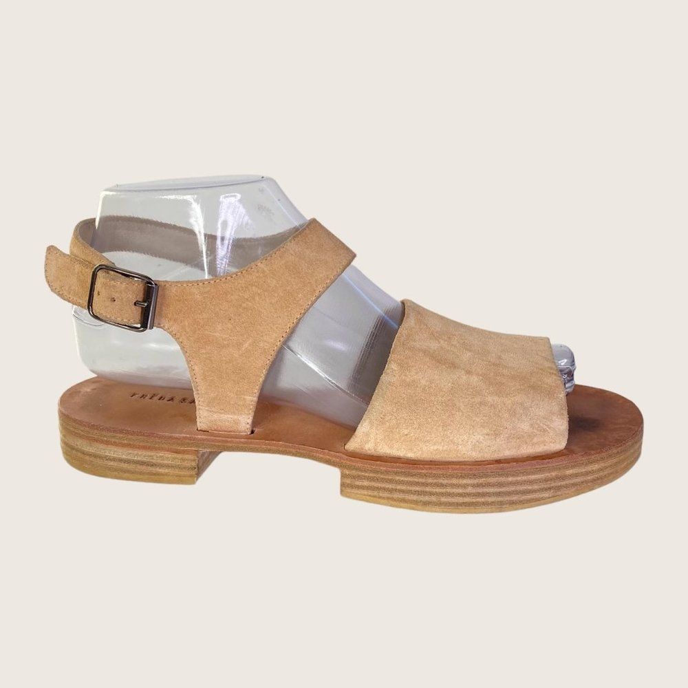Freda Salvador Flow Tan Suede Wood Block Sole Sandals